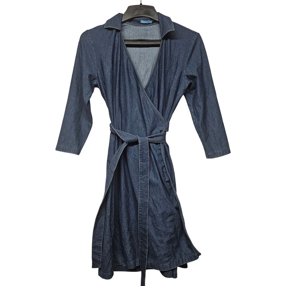J.McLaughlin Denim Wrap Dress Women's Size Small Midi Long Sleeve Dark Wash